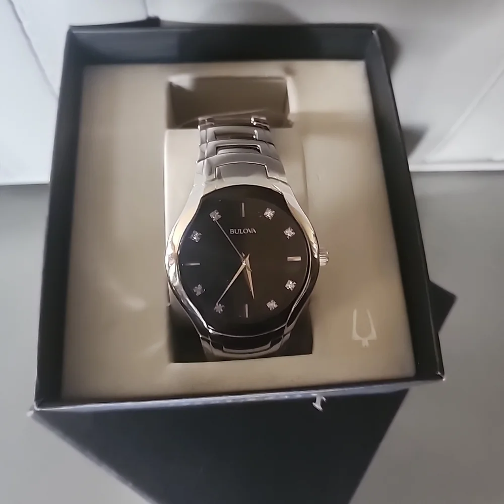 Bulova Silver Watch with Black Dial - Picture 2 of 5